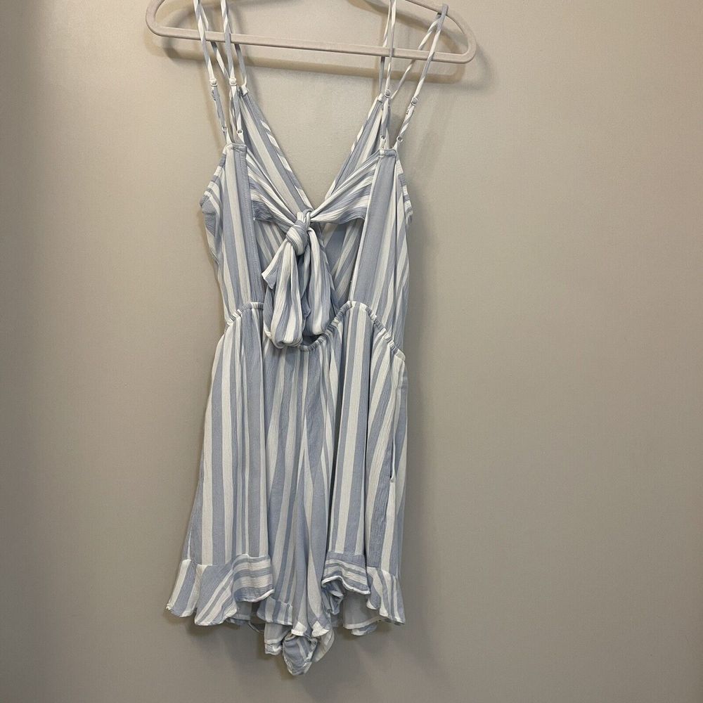 womens Large blue and white striped american eagle outfitters sleeveless romper - Picture 11 of 12